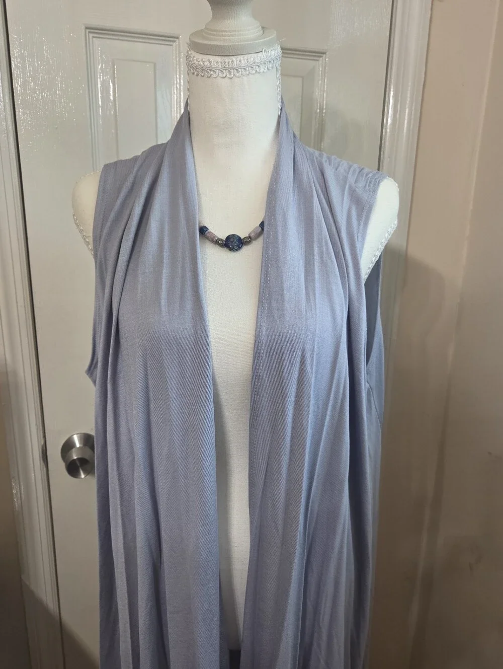 Azules Light Gray Draped Sleeveless Duster
